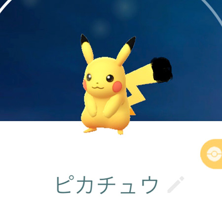 ピカチュウの尻尾の先が黒い
